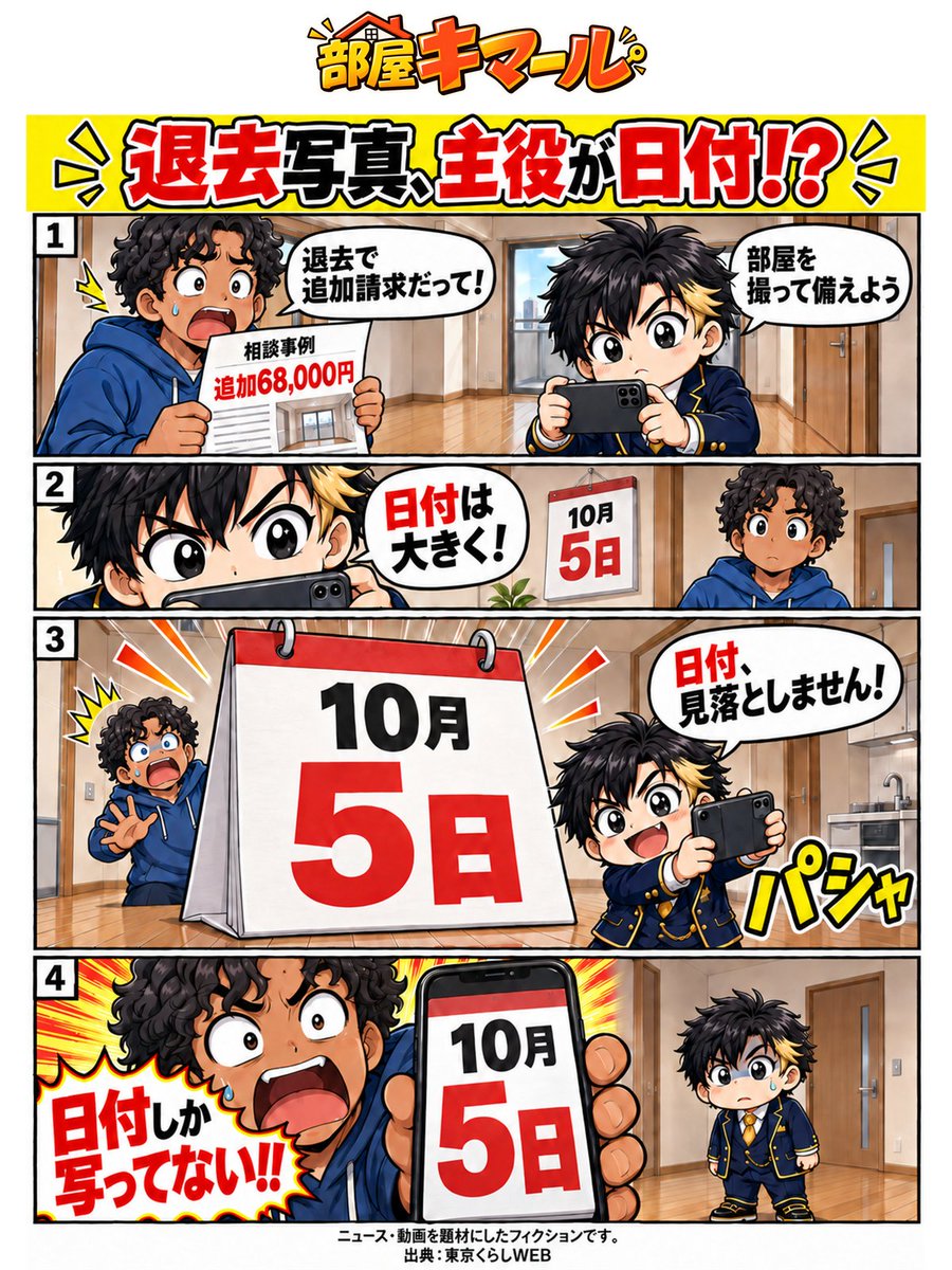 heyakimeru's tweet photo. 退去の記録、肝心なものが写っていますか。

撮影を買って出たキマールは、一つの注意点に全力投球。

#部屋キマール #不動産漫画

出典：https://t.co/MLRu5taC2F https://t.co/p0MMpvQNdF