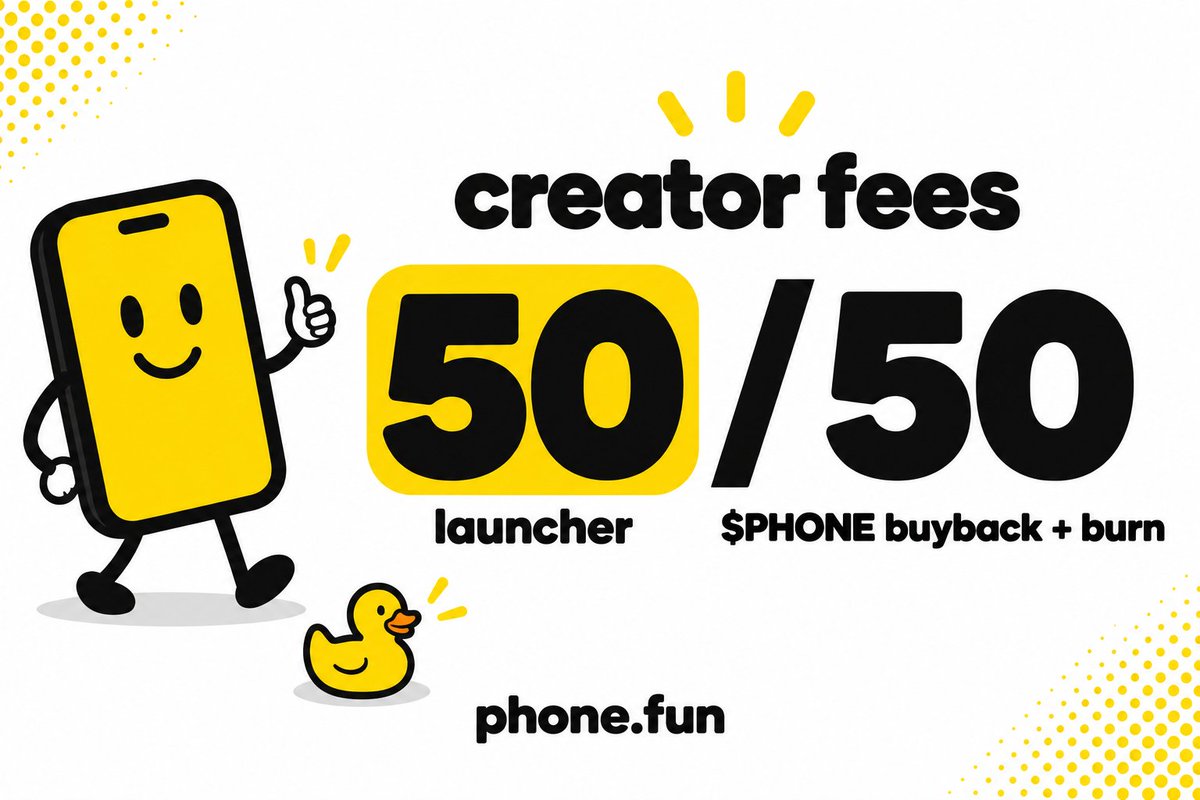 phonedotfun's tweet photo. the joke can be ridiculous. the fee split should be easy to understand.

50% of creator fees go to the launcher.
50% fund PHONE buybacks and burns.

that’s the whole split. https://t.co/NcxcIq96Ms