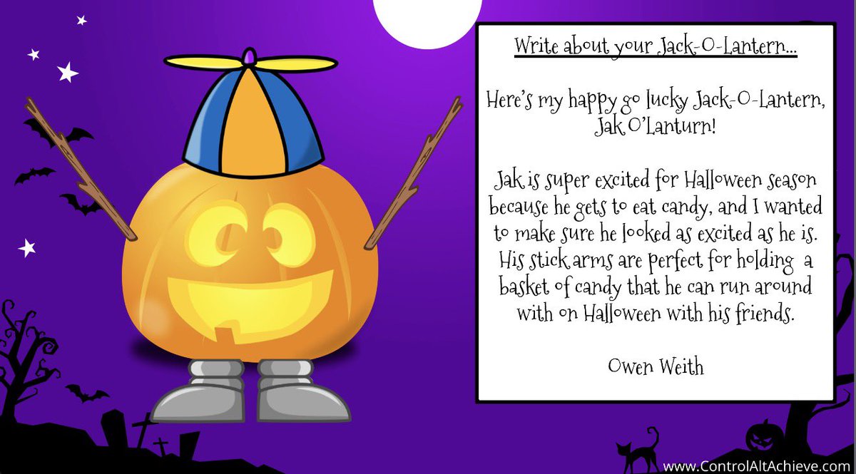 obweith's tweet photo. Here is Jak-O-Lanturn, the pumpkin I made for our Google Interactive Activity! I used Google Slides to create him using the template, and made him ready to eat candy! #EdTechECC ๐ https://t.co/9HWtnTWnyB