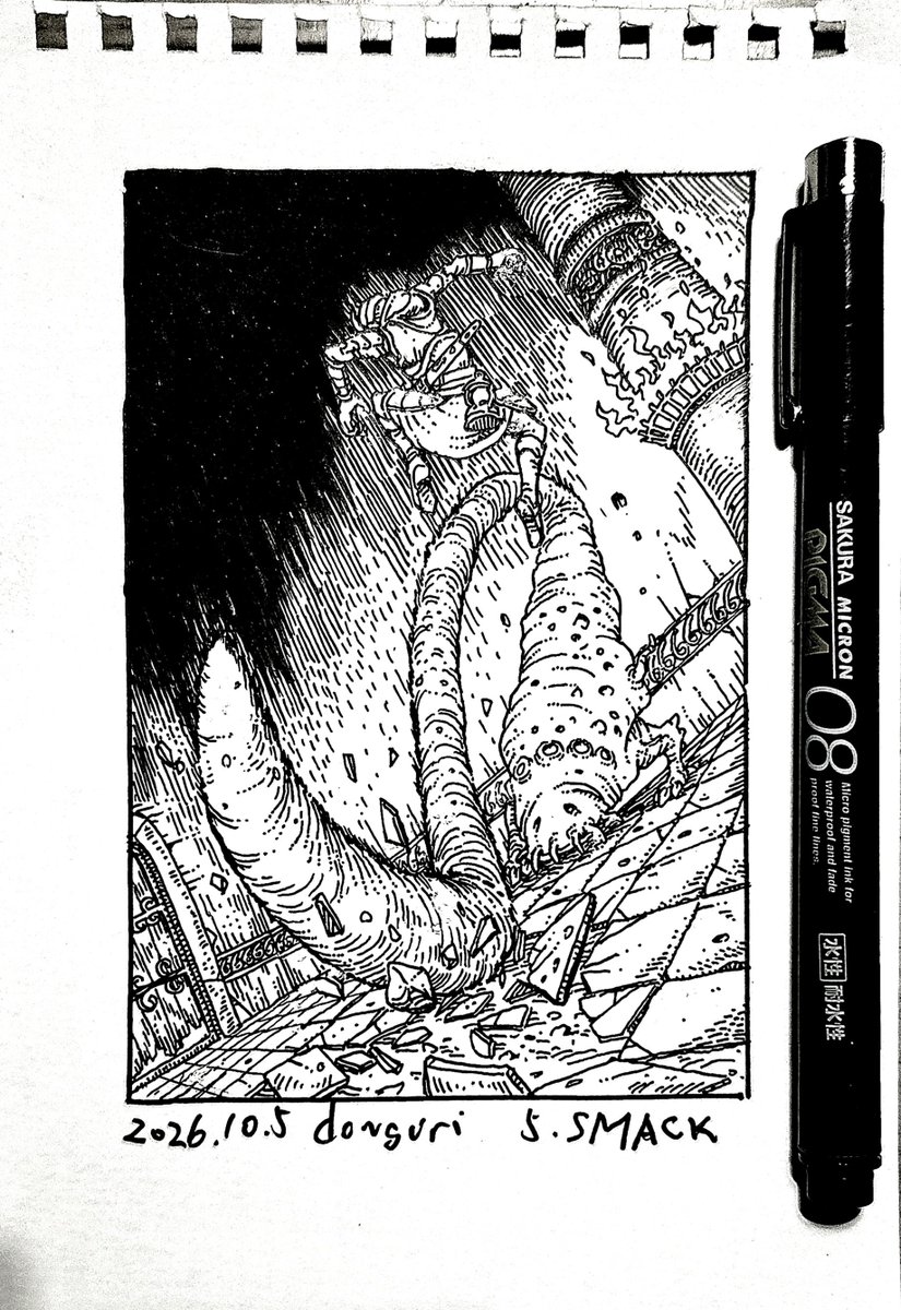 baburakatabura's tweet photo. #inktober　#inktober2026
⑤SMACK（ピシャッと叩く） https://t.co/efWs4q8Aoi