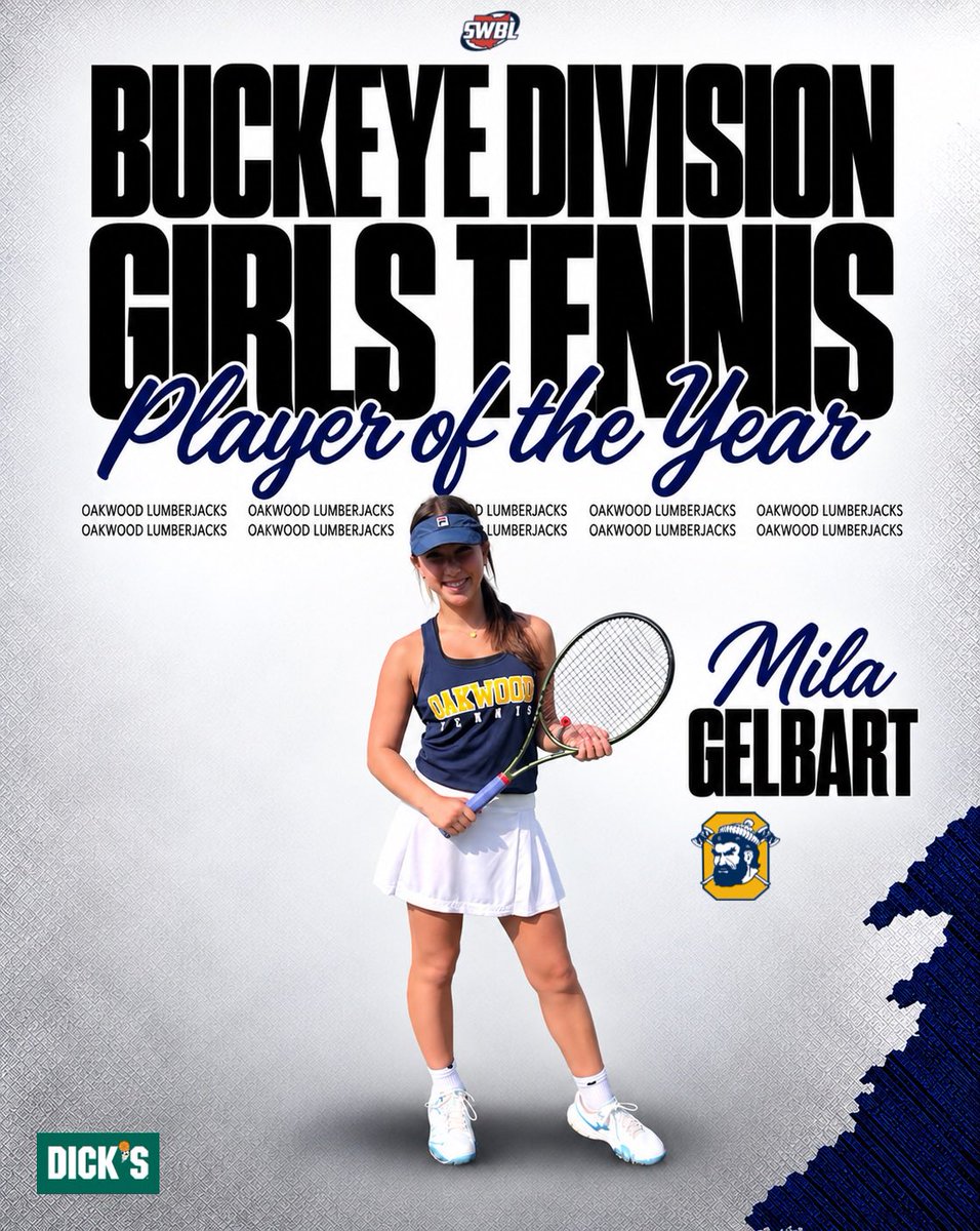 SWBLSPORTS's tweet photo. 🏆 @DICKS Sporting Goods celebrates our Southwestern Buckeye League student athletes! Congratulations to Bellbrook’s Tori Brown and Oakwood’s Mila Gelbart for earning Girls Tennis Player of the Year honors!

2026 SWBL Girls Tennis All-League | https://t.co/QvqgmkNNwv https://t.co/ecPr50IqGL