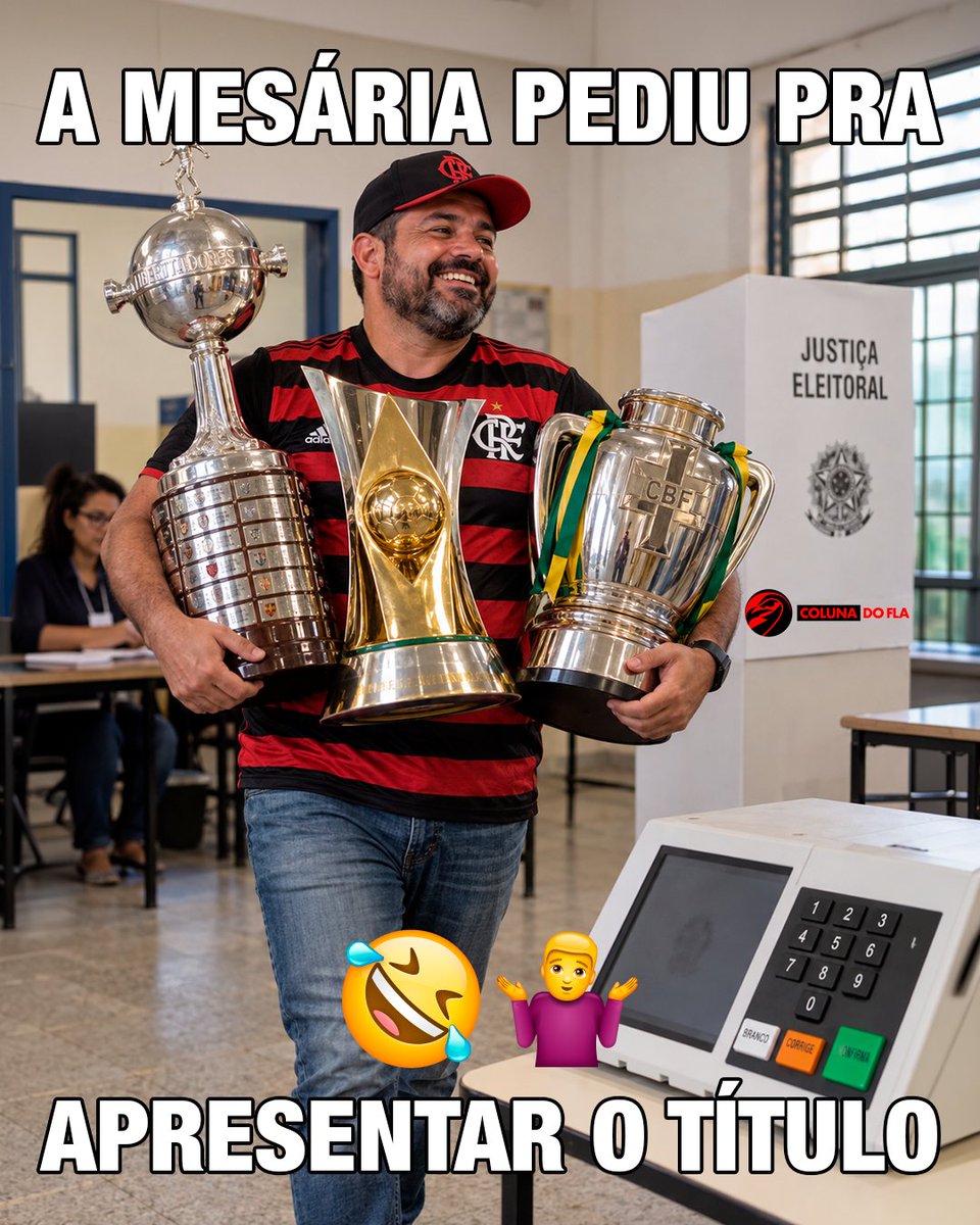 ColunadoFla's tweet photo. 😂 Pediram pra levar o título pra votar ué https://t.co/30yXc4LgqY