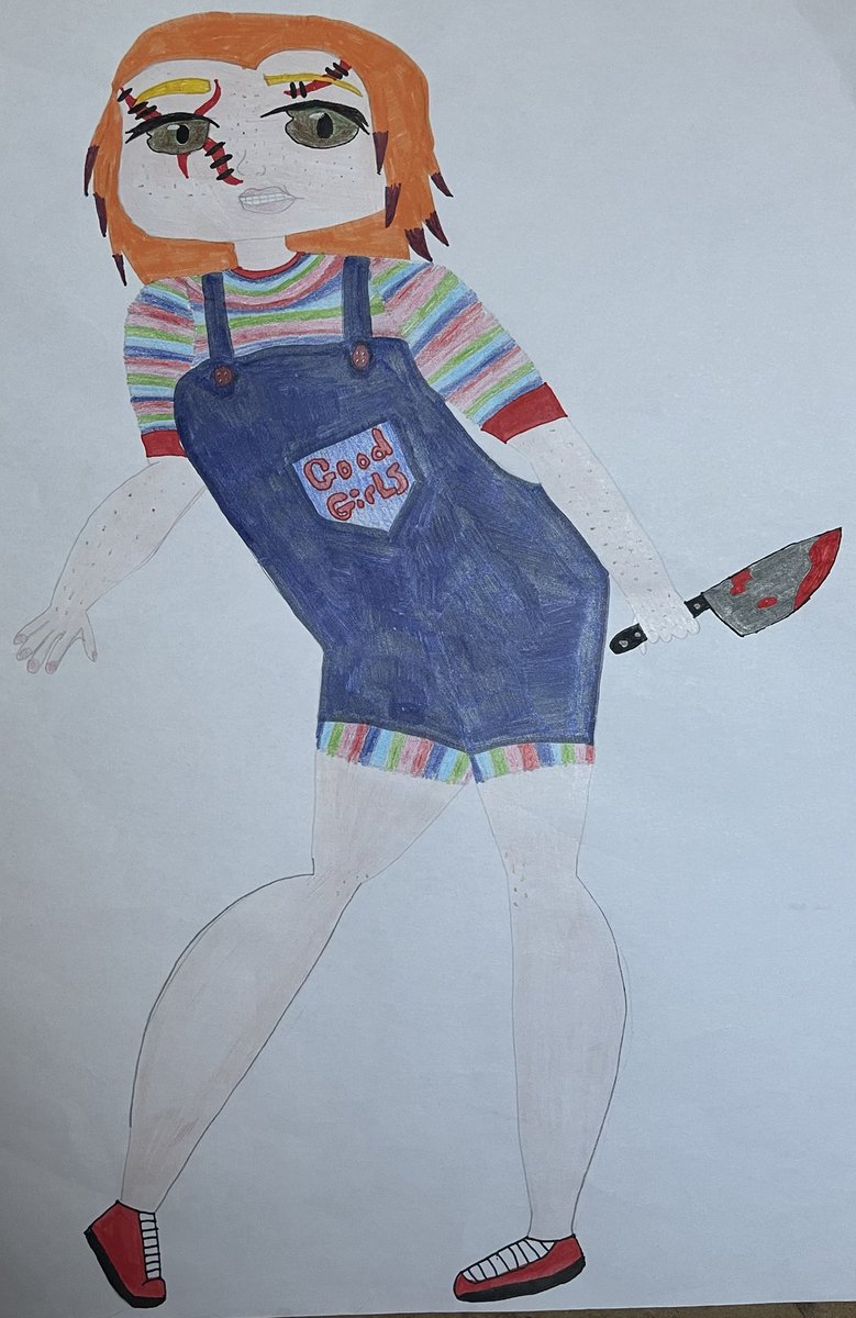 IzzyTheGothGirl's tweet photo. Day C of my Horror Character Challenge.

I did 2 versions of myself as Chucky.

As well as how I may look like if I was in the Choo-Choo Charles world.
I clearly don’t stand a chance against that 8 legged freak, LOL. 😅 https://t.co/2T2Pc8RKdl