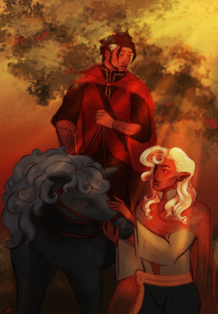 NiransHusband's tweet photo. This is as done as this piece is gonna get, uni kicking my ass ngl!!! Enjoy my fantasy au niremre teehee (don’t look too close guys it’s funky)  #overwatch #lifeweaver #emre https://t.co/lJLlGcPGqX