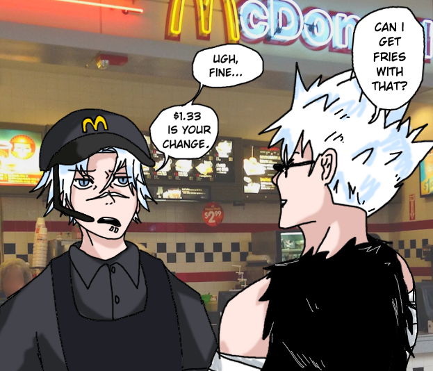 AwfaGega's tweet photo. "Welcome to MisakaDonalds, how may I help you?"
#kagurabachi https://t.co/hg8Tg1jGrq
