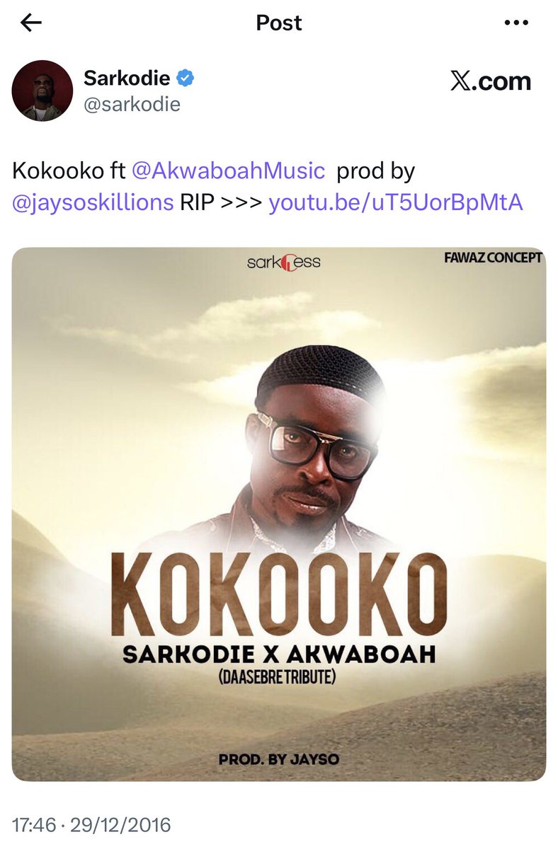 eagleyez7's tweet photo. Chapter 1: The Jon Germain snitch and Okraku Mantey citing Sarkodie's issue with Charterhouse as one of the reasons for the suit.

Sarkodie had performed the new version of 'Kokooko' with Akwaboah at Rapperholic, wearing a white outfit to celebrate the memory of the late legend. The image of Daasebre was projected on the screen and fans loved it.

29th December, 3 days after the event, Sarkodie released the audio version and posted on twitter: “Kokooko ft. Akwaboah prod by JaySo.”

Okraku-Mantey then said on Hitz FM'S Daybreak Hitz with Andy Dosty that he would sue Sarkodie for theft of intellectual property.

He explained he produced the song with Zapp Mallet and Daasebre provided the lyrics. Further added that it was Jon Germain then host for Starr FM's 'The Zone', who sent him the link to the song. 

Mark's claims were that, he wanted a call from Sarkodie to ask for prior approval before going ahead to touch the song, which, he'd have had no issues with.

Adding that he did not want the song associated with “funeral, alcohol and what have you.”. According to him, he was not looking for money.

One intriguing aspect of his reasons was the Charterhouse angle. He referred to Sarkodie’s 2015 objection when Charterhouse ran his name without a closed deal.

Mark had been a long serving board member of the Ghana Music Awards and clearly wasn't happy about the Sarkodie Charterhouse brouhaha in 2015.

Check this provided link () thread for full context.

But there was a third party at play that contested Okraku Mantey's claims of ownership of the song.

TBC in quote...  https://t.co/egpSx8k5kj