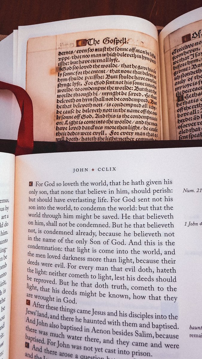 TonyReinke's tweet photo. One other comp fits here, the 1526 facsimile from Hendrickson (9781598562903, cloth) and the 1534 retypeset ed. from Crossway (9798874911454, leather). https://t.co/v0Nzd6FrRa