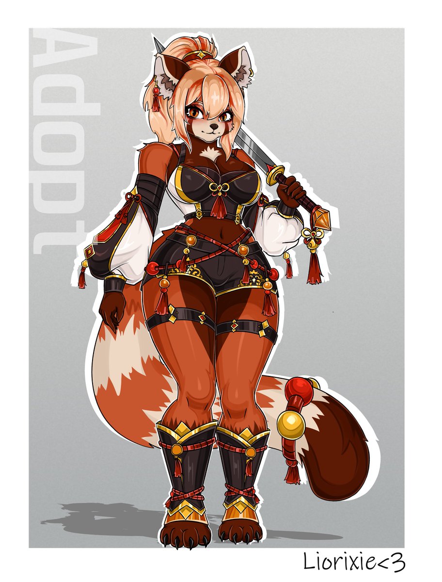 Liorixie's tweet photo. ⚔️Looking for a new home! 🍂

A lone red panda warrior travelling the world to hone her swordsmanship. Every journey brings her one step closer to mastering the blade!

Link for bidding in the comments <3  
  #adoptable #furryart #anthro #furryartist https://t.co/j0cc8J51LR