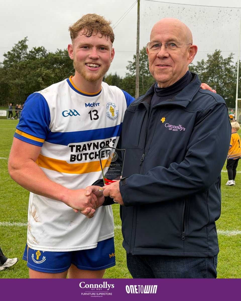 TyroneGAALive's tweet photo. ⭐️ Shea McDermott was named as the Connollys of Moy Man of the Match after a quality performance for Aireagal Chiaráin in today's Senior Football Championship semi-final.

📸 Pictured is Shea receiving his award from Vivion Connolly.

#OneToWin https://t.co/OBmuxM3bD0