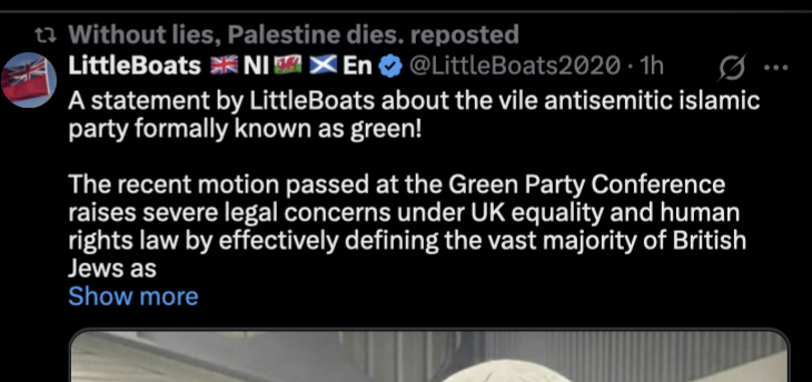 oniktimreh's tweet photo. As there's so mch supposed outrage abt the @greenparty 's motion tht passed 2dy -As opposed 2 paid4, manipulated outrage: 

'For the 2nd time this yr NovaraMedia hv refused 2 publish intervw exchanges frm Lubna &amp; Greens 4 Palestine.. If they wn't  publish'

Gaby shld read it‼️👀 https://t.co/At0TO6H7pC