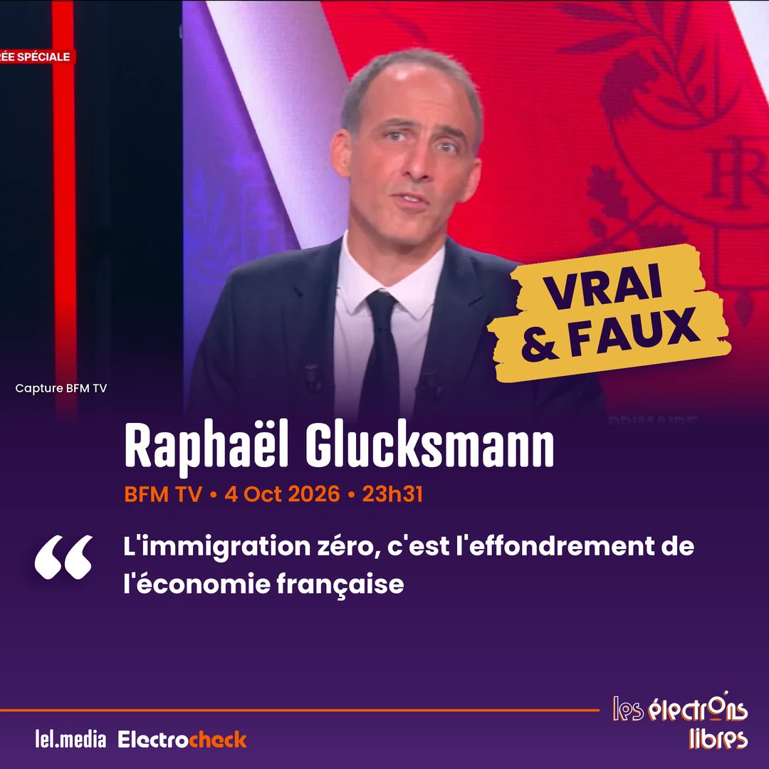 lel_media's tweet photo. ⚖️ MIXTE. Sur BFM TV, Raphaël Glucksmann : « l'immigration zéro, c'est l'effondrement de l'économie française »

Selon la Dares, plusieurs secteurs clés dépendent de la main-d'œuvre immigrée (15 % à plus de 30 % des effectifs). Mais d'après l'OCDE, France Stratégie ou le Cepii, l'impact économique net des flux migratoires reste modeste (entre -1 % et +1 % du PIB) : parler d'effondrement économique est donc excessif.

#Electrocheck
source : https://t.co/HQwhiZThBs