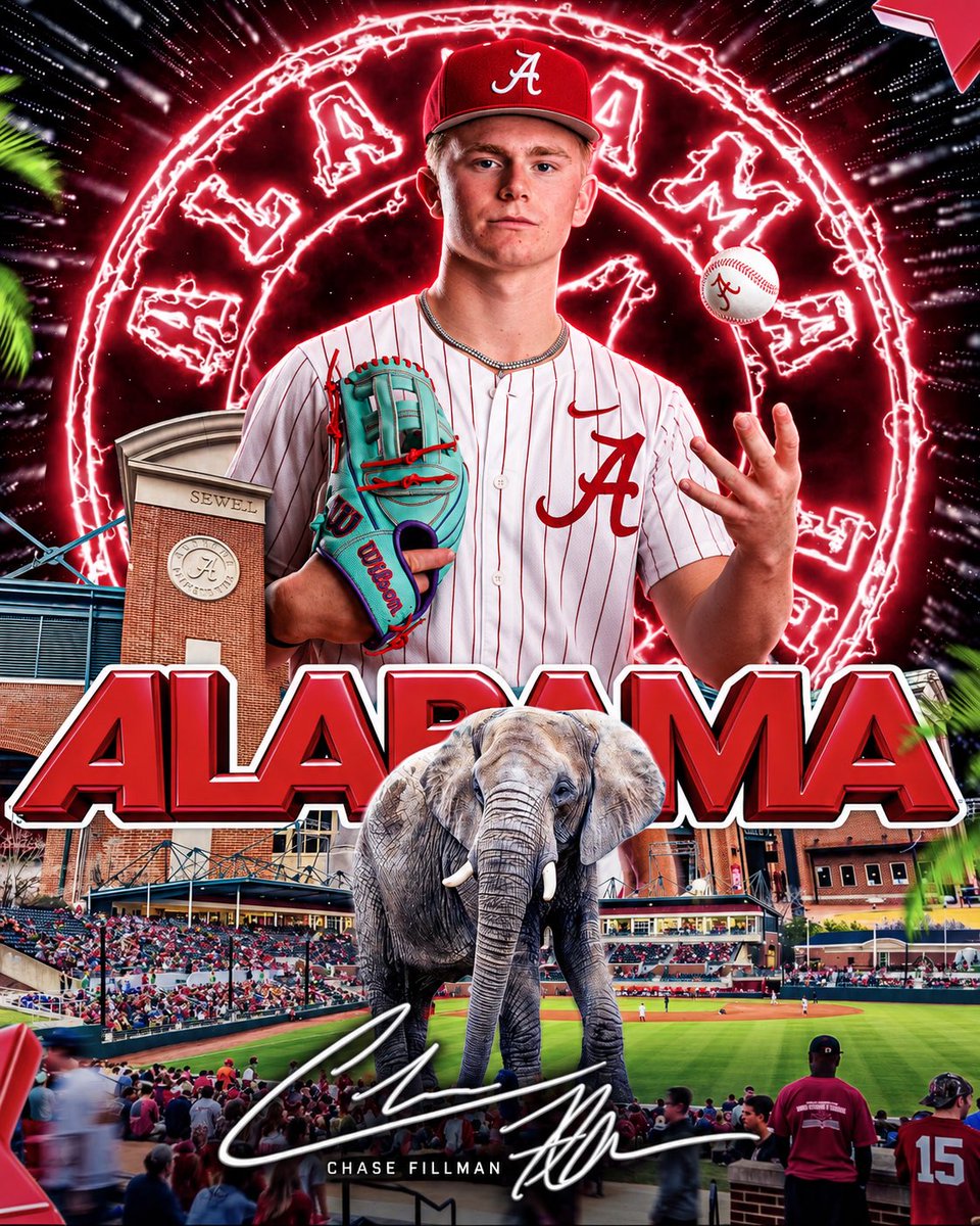 chase_fillman's tweet photo. ‼️COMMITTED‼️

I am extremely excited and blessed to announce that I will be continuing my baseball and academic career at the university of Alabama! I want to thank god and everyone that has been in my corner making me better everyday. A special thank you to my parents, this would not have been possible without you guys and your support. Thank you Zinger, JP, and Kev for continuing to support and help me grow and develop my skills as a player. Lastly, a huge thank you to coach James for being there for me since the start and being a guy that always did what’s right for me and supporting me!

Thank you to the Alabama coaching staff for giving me the opportunity to play at the next level, and I’m excited to keep grinding!

ROLL TIDE!!🐘🐘