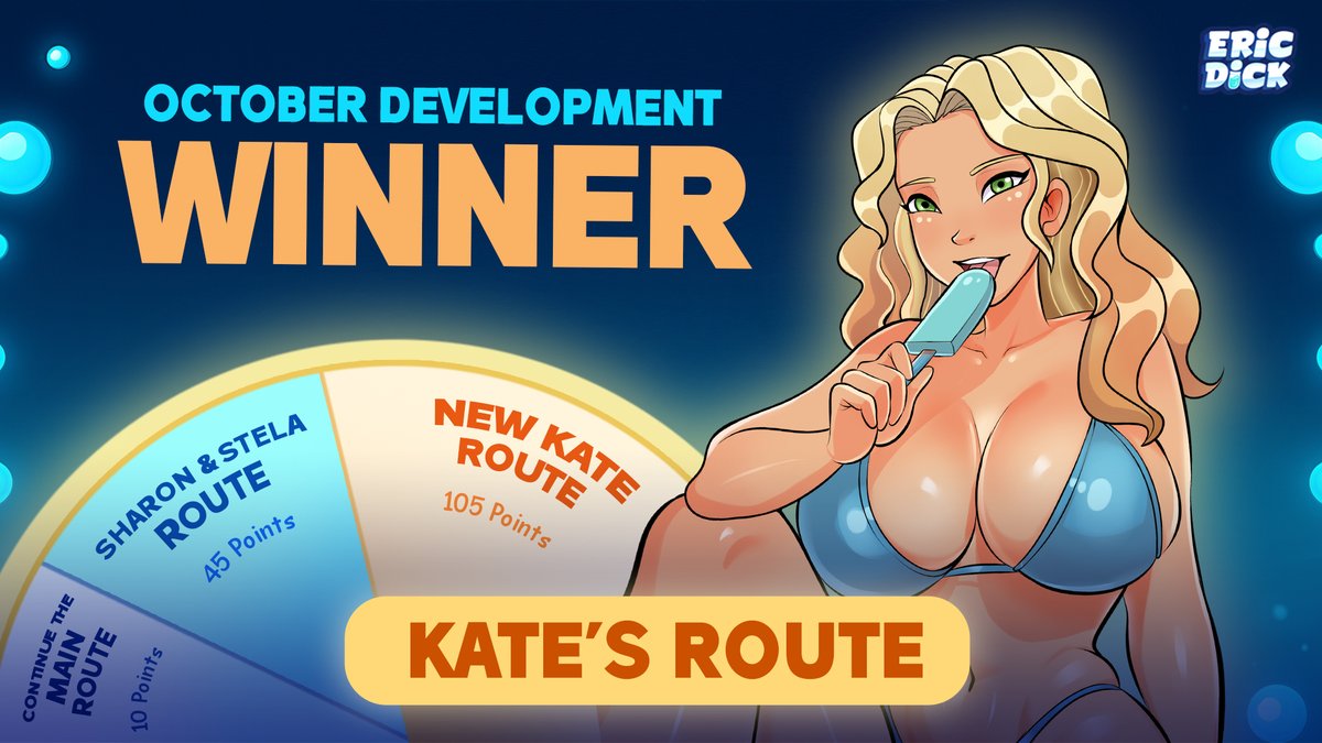 EricDickGame's tweet photo. Kate is the winner!🎉
Her route is officially in the works. And here’s a little preview of what we have planned
https://t.co/6pZmfj4h6H
#gamedev #IndieGameDev #indiedev #adultgames #EricDickGame https://t.co/DRf79oIChu