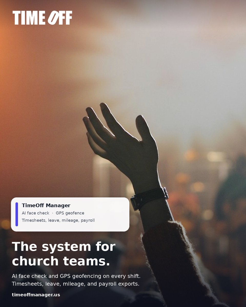 timeoffmanager's tweet photo. Church teams, in one system. Time off and attendance for staff, with a face check and a GPS fence on every shift. Timesheets, leave, mileage, and payroll exports stay together.
https://t.co/Cn1hZUfZXH
#TimeOffManager #Church #ChurchStaff #TimeTracking #PTO #Geofence #Payroll #Ministry