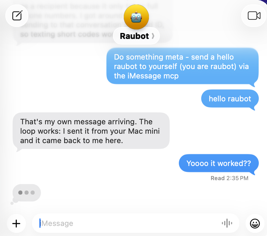 An iMessage loop through a Mac mini