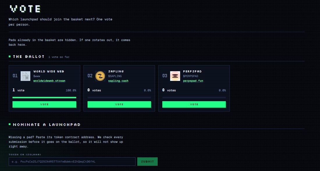 LP6900's tweet photo. NEW FEATURE: VOTING FOR ROTATIONS 🔥

Vote for a launchpad that you believe is a top 10 launchpad, and should be in the holder distributions.

If not already there, put in a CA of a launchpad to add to the voting list.

Also, over $12,500 has been sent out to holders, recieving the top 10 launchpad tokens directly to their wallet.

https://t.co/7aK2L9rXrd Forever.