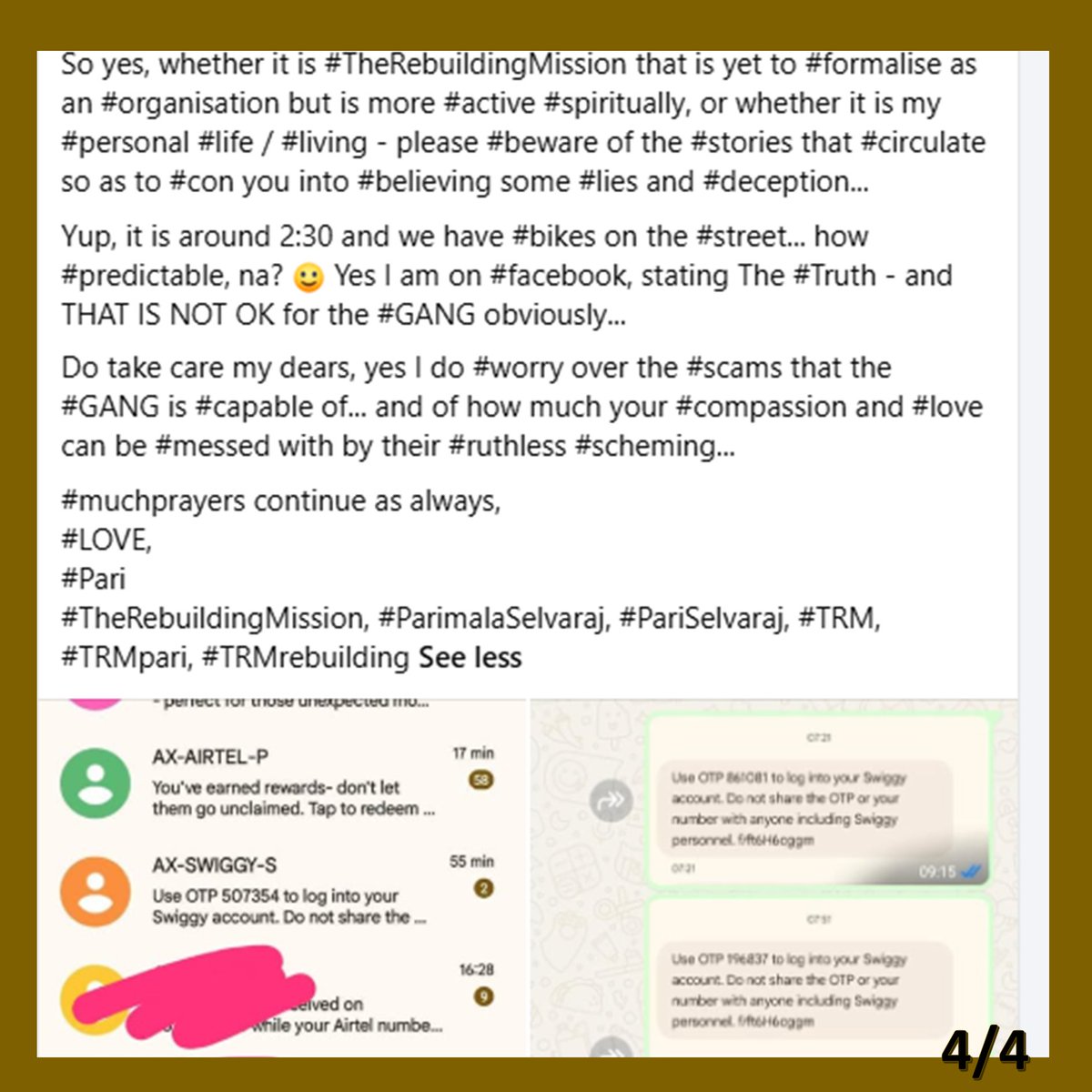 PariWriting's tweet photo. There R #scores of #conflicts n #problems #worldwide n #surely my #rants about #OTPs, #money, etc, may NOT seem imp.. However, my #posts R only an #indication of what may/cld be #happening to you.. is more a #beware msg.. Am attaching #slides frm a #facebook #post a lil while ago https://t.co/3smD1F94wn