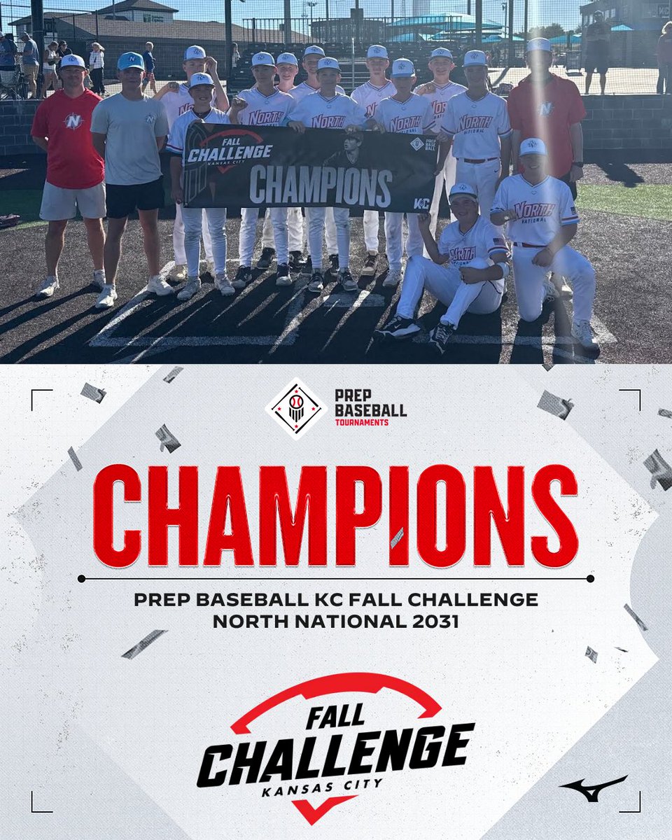 PBTKansasCity's tweet photo. πCHAMPIONSπ
Congratulations to the 2026 Prep Baseball KC Fall Challenge 14u (D1/D2) Champions, North National 2031!
#PrepBaseballKC | #KCFallChallenge https://t.co/PPQMTK7krk