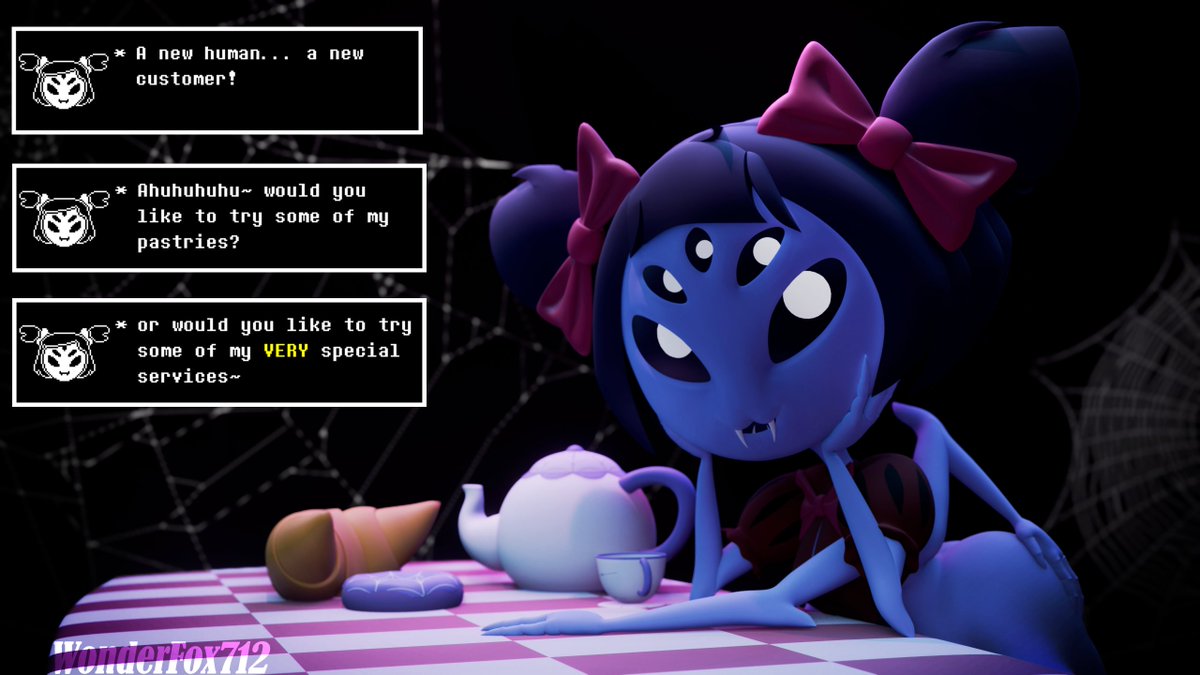 WonderFox712's tweet photo. [Muffet and her new ¨Special Services¨]
Comm for: @gaznonaut 
--------------------------
Muffet model by: @willow_void 
male model by Dr.Rigg
--------------------------
#undertail #deltaruined #nsfw #furry https://t.co/JNryQz2KH7