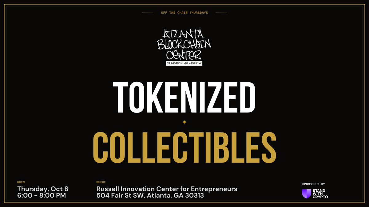 AtlantaChain's tweet photo. This week at OTC Thursday, we’re diving into Tokenized Collectibles and how blockchain is transforming the way we own, authenticate, and trade valuable physical assets.

Collectibles are quickly evolving from a speculative niche into a serious asset class with real financial infrastructure behind them. As tokenization matures, everything from trading cards and sneakers to fine art, watches, and memorabilia can now be vaulted, verified, and represented onchain, creating permanent records of ownership and provenance while opening the door to global, 24/7 markets.

We’ll explore how tokenization can bring greater liquidity, transparency, fractional ownership, and accessibility to traditionally illiquid collectibles, while also discussing the challenges around custody, authentication, regulation, and connecting digital tokens to real-world assets.

Join us as we break down what happens when culture, collectibles, and real-world assets move onchain, and what this emerging market could mean for the future of ownership.

#OTCThursday #TokenizedCollectibles #RWA #Blockchain #Web3 #10in5
