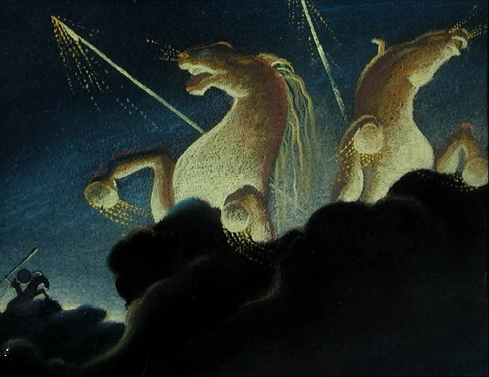 HistoriaJack's tweet photo. Kay Nielsen's unused concept art for a Ride of the Valkyries segment in the cancelled sequel to Fantasia (1940) https://t.co/5jbN4APc0f