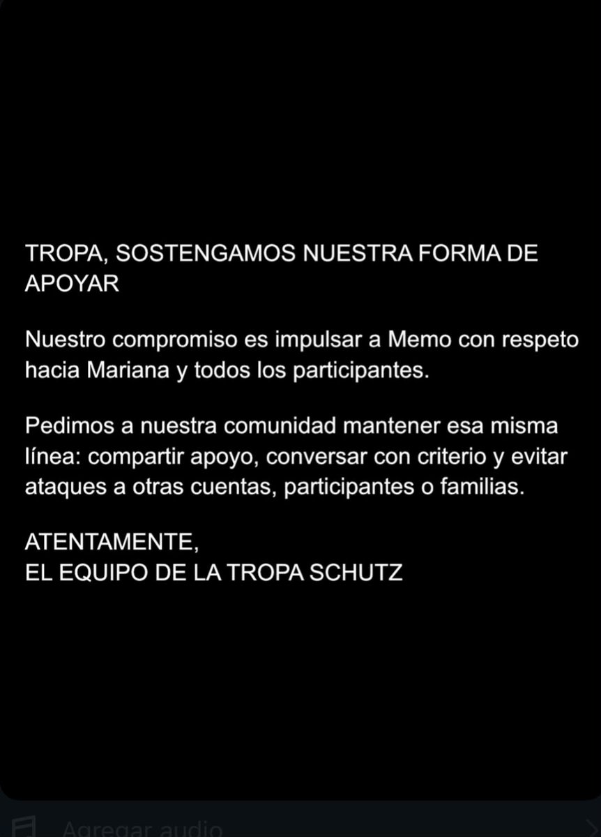 memo_schutz's tweet photo. El contexto importa. El respeto también.

Compartimos la postura del equipo ante la conversación reciente alrededor de Memo Schutz.

Estamos abiertos a escuchar. Pedimos una conversación con contexto y respeto hacia todos los participantes y sus familias. 🖖
#lacasadelosfamososmx https://t.co/Jsa86gtsR4