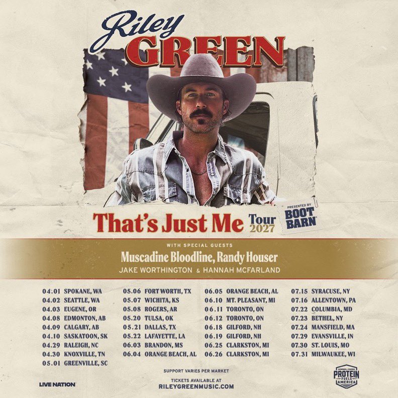 Rileygreen2f's tweet photo. Tickets for the That’s Just Me tour are on sale now. See you out there.

Get your tickets here: https://t.co/CBjEsLVcNI https://t.co/8fePobTYzt