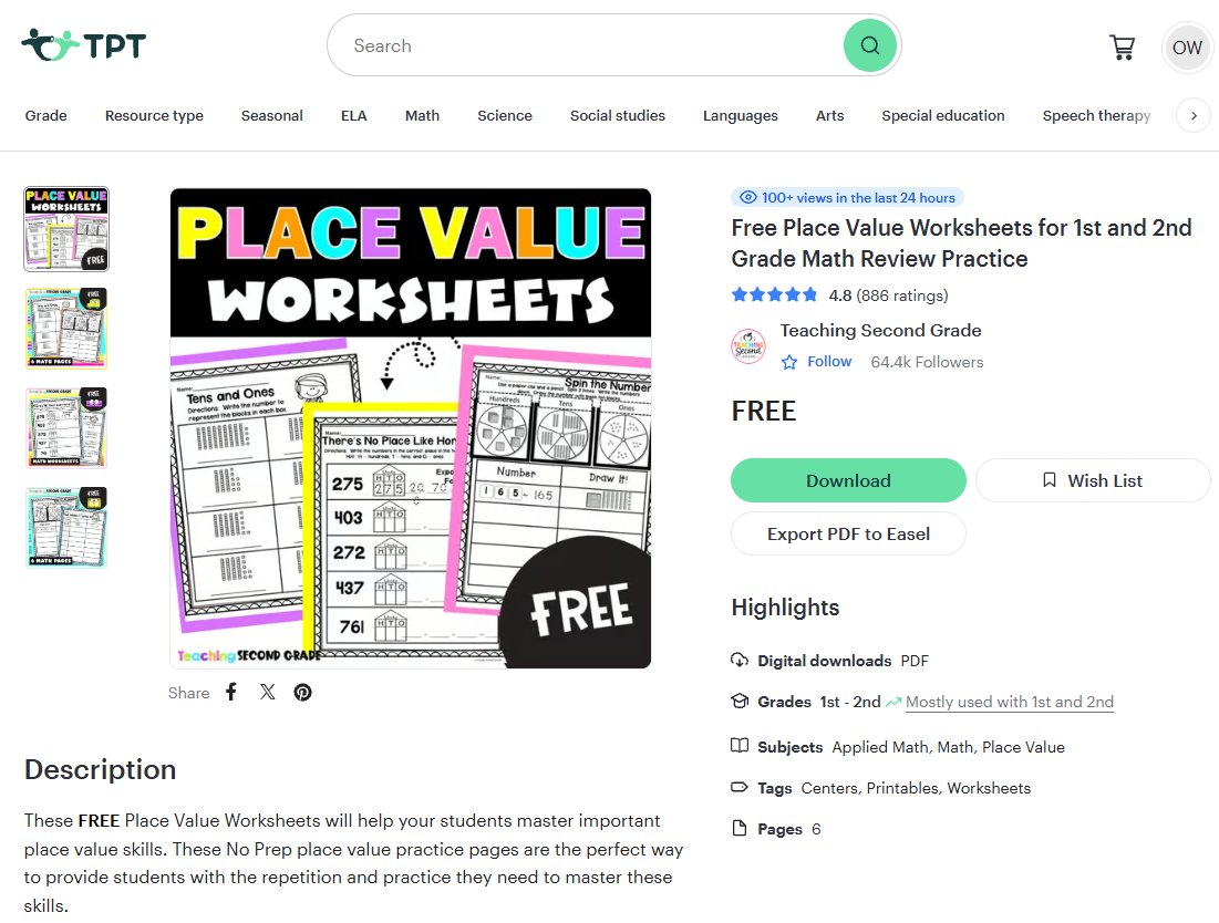 obweith's tweet photo. On TeachersPayTeachers, I found a Place Value Worksheet that is really easy to use and can be a great activity for students in first or second grade! #EdTechECC ๐งฎ https://t.co/oLpoTXdZYS