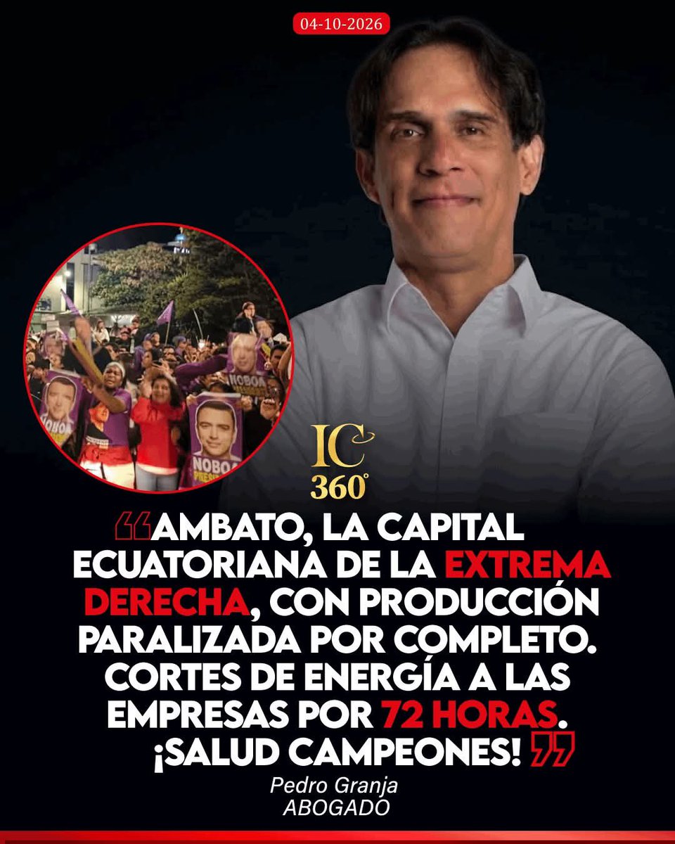 RRueda_Ermel's tweet photo. 🆘PARQUE INDUSTRIAL AMBAT0 72 HORAS SIN LUZ🆘🆘
#ElNuevoEcuador
El dictador #DanielNoboa, obtuvo el 78.55% de la votación en toda la provincia de Tungurahua. En gratitud al tajante triunfo, les corta la energía eléctrica por 72 horas. Sigan votando por #ADN. https://t.co/9SThmd86IZ