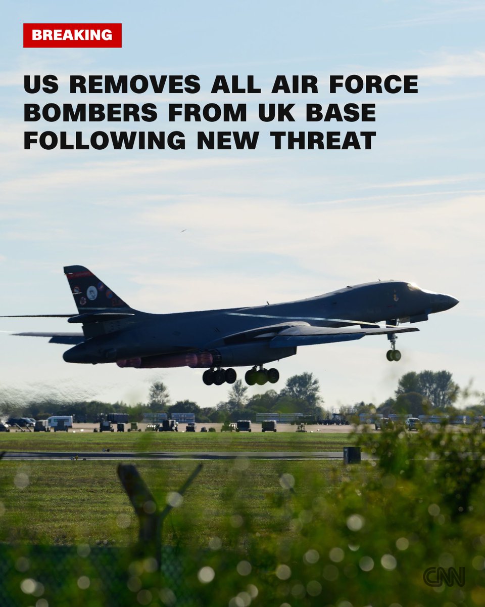 cnnbrk's tweet photo. The US has moved long-range bombers back to their American home stations after an unspecified new threat, according to a person familiar, days after the British government arrested a number of individuals in connection with an alleged Iranian plot to target the UK airbase where the planes had been stationed. https://t.co/RTpxCN85hH