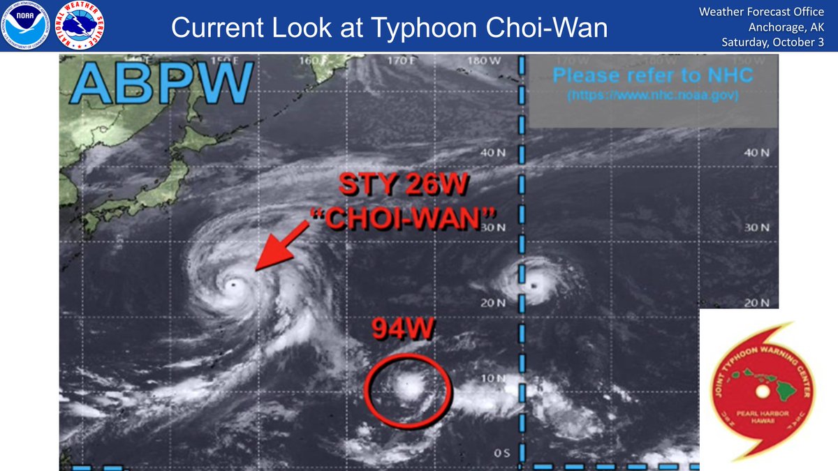 NWSAnchorage's tweet photo. We're tracking Typhoon Choi-Wan as it phases with a complex low near Kamchatka. Expect storm-force winds (>55mph) across the Bering Sea, with a 60%+ chance of hurricane-force gusts (>74mph) over the W Bering. 40-60 mph winds hit the E. Aleutians, AK Pen. &amp; Y-K Delta on Thursday. https://t.co/O3WDwvhKXm