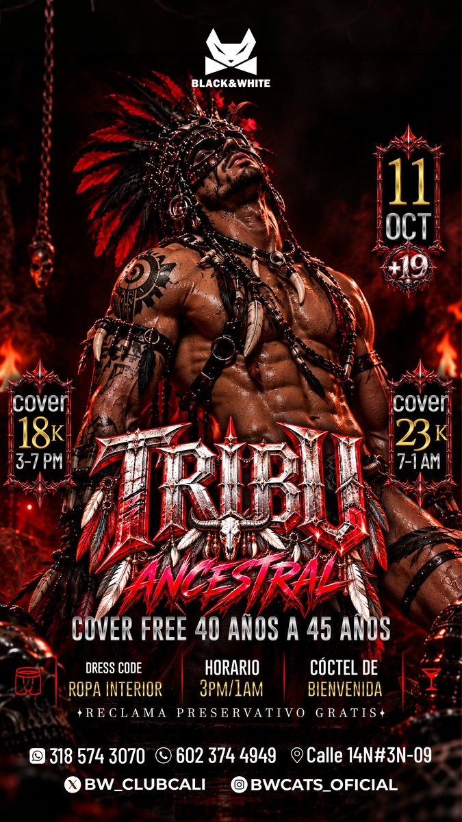 Bw_Clubcali's tweet photo. 🔥🖤 CALI, ¿TE ATREVES A CRUZAR EL LÍMITE?

Tres noches. Tres ambientes. Y una sola regla: venir con ganas de perder la inocencia. 😈

🩸 10 OCT — NOCTURN
🔥 11 OCT — TRIBAL ANCESTRAL
💋 LUNES FESTIVO — DARK NUDE PARTY https://t.co/qrUj5KBrUl