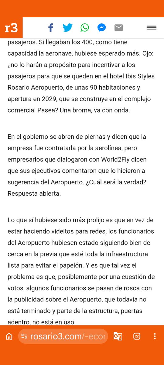 AugustoSaracco's tweet photo. Lean la nota de hoy en  @Rosariotres , dónde el periodista @GalindezM3  cuenta acerca del show del Aeropuerto de Rosario y los inconvenientes con el vuelo a MAD @world2fly
Deberían sacarse el antifaz y ver un poco más la realidad. Celebro pero  ⚠️ 
https://t.co/KyZ8huWEAY https://t.co/5bew2QPwhv