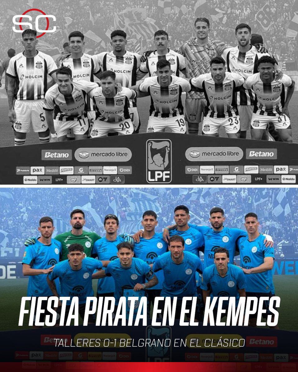 SC_ESPN's tweet photo. 🏴‍☠️ ¡TRIUNFAZO PIRATA EN EL CLÁSICO CORDOBÉS!

🔥 El Belgrano de Zielinski derrotó 1-0 al Talleres de De Felippe en el Kempes por la fecha 11 del #TorneoClausura

⚽ Gol de Ramiro Hernandes

😱 El equipo ganador llegó a los 19 puntos en la Zona B y el derrotado se quedó en 8 en la Zona A