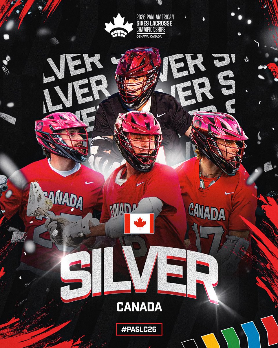 WorldLacrosse's tweet photo. Pan-American sixes silver on home soil for Canada's men 🇨🇦🥈

#PASLC26 #Lacrosse https://t.co/hBNR8y6IXN