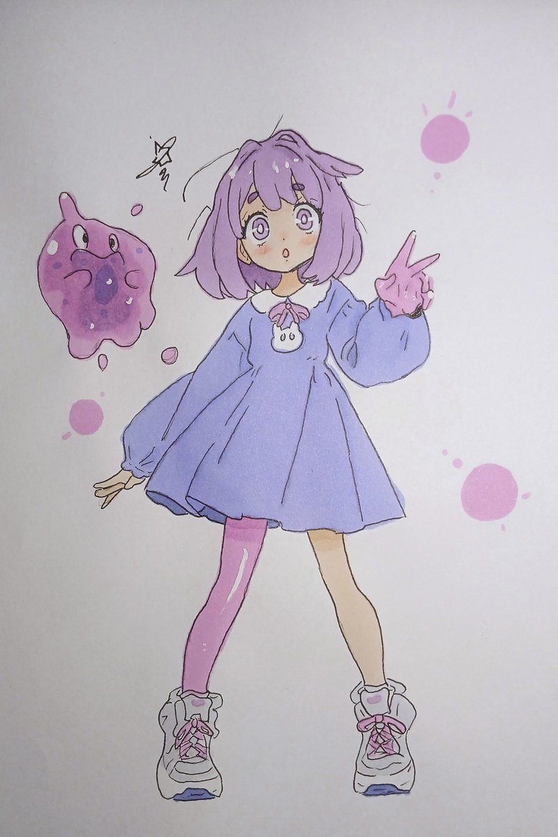 Ryusagi_X's tweet photo. Practicing clothing. 

She's a cutie isn't?.

#cute #slime #slimegirl #cutedress #art #traditionalart #oc #ocart #purple https://t.co/6XINrKd843