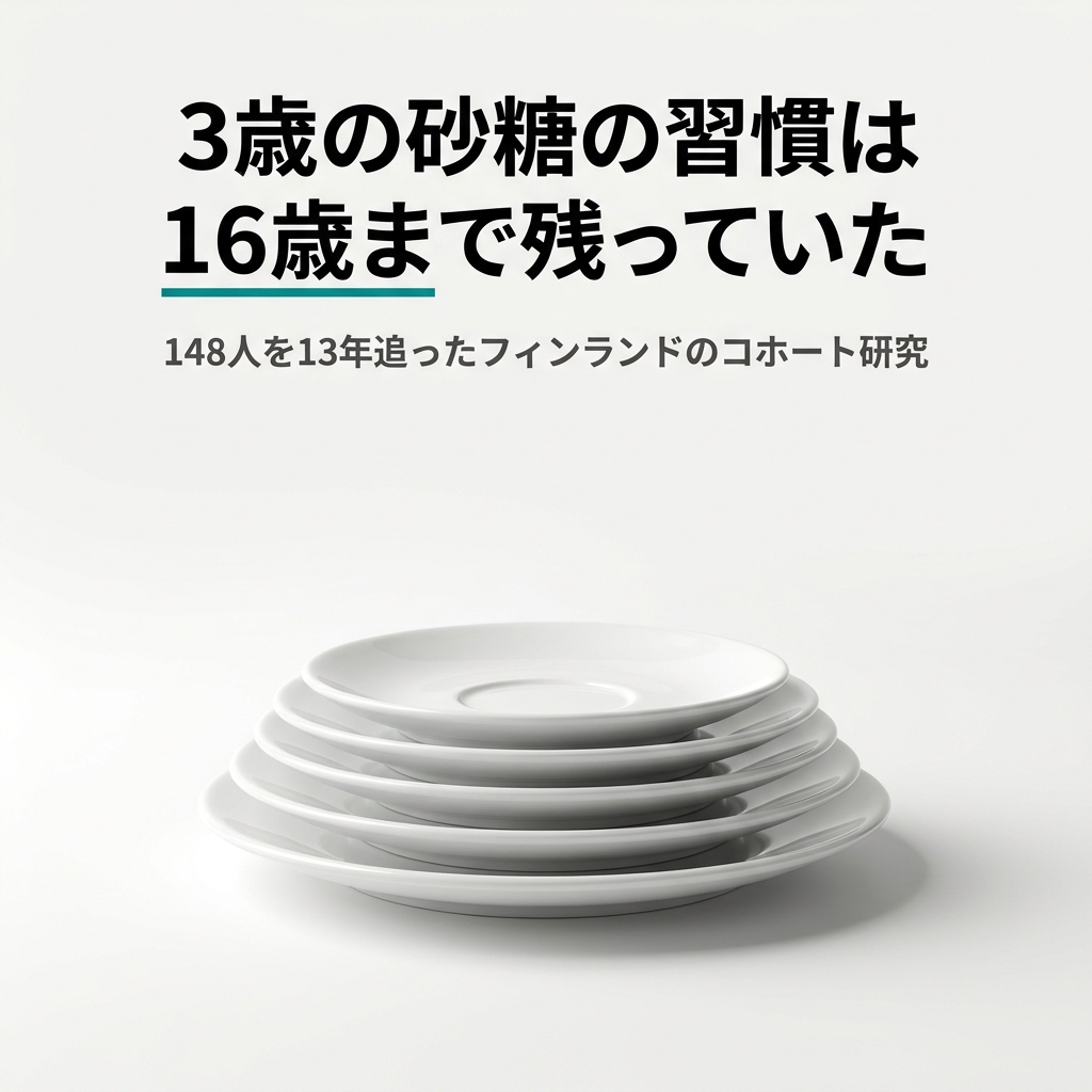yuuta023's tweet photo. 論文解説

【3歳児健診の食習慣の聞き取り、何年先まで効きますか】

多くの医院がやっていることです
でも追いかけた研究はほとんどありません

2015年のコホートが面白い👇

【論文の内容📃】

フィンランドで148人を3歳から16歳まで13年追った研究です
3歳の時点でショ糖がエネルギーの10%以上だった子（37%）と、10%未満だった子を比べました

✅ 16歳のう蝕経験歯数は低摂取群2.43、高摂取群4.15（p＝0.007）
✅ 9歳でも1.63対2.82で有意差（p＝0.014）
✅ ただし差は「広がった」のではなく、追跡期間を通じてほぼ一定に保たれた（交互作用 p＝0.082）
✅ 16歳でう蝕ゼロだった子は低摂取群30%、高摂取群わずか6%
✅ ところが摂取量は追いついていた——16歳で低摂取群38.1g、高摂取群39.8g
✅ それでもう蝕の差は開いたままだった
✅ 歯みがきの習慣に、2群の差は無かった

カギ＝橋渡しをしたのは細菌叢です
3歳の高摂取はミュータンス菌の高値と関連し（p＝0.020）、6歳時にミュータンス菌が10⁵CFU/mL以上だとう蝕が早く出ました（ハザード比1.87、95%CI 1.18〜2.96）
う蝕のない期間の平均は11.2年対8.3年、う蝕を経験した割合は76.7%対87.5%＝リスク比約1.14（本文の割合から計算）
多変量解析で有意に残ったのは、砂糖の摂取量ではなくミュータンス菌のほうでした

【大原の一言📢】
3歳の聞き取りは「今の話」ではなく「13年先の話」をしている
そう思って向き合うと、重みが変わります

【論文の限界😵】
16歳時点の追跡は148人から88人へ減っています（ただし原著の脱落解析では追跡群と脱落群に有意差はありませんでした）
参加者はもともと食事介入試験に組み込まれた家庭の子どもで、一般集団と食習慣が異なる可能性があります
摂取量とう蝕スコアの相関係数が有意だったのは6歳のときだけでした
ハザード比のような「比」は、アウトカムが多い集団では大きめの数字に出ることがあります

🔗 13年の推移と、細菌叢が橋渡しをした話はブログで👇
https://t.co/XNAGr5Fxev

さらに動画解説と毎月のウェビナーで学びたい人はオンラインサロンへ
論文解説 見放題 ＋ 動画解説 ＋ 毎月ウェビナー
https://t.co/IfXsXDv4Fs

#歯科医師 #歯科衛生士 #カリオロジー #小児歯科 #食事指導 #予防歯科 #論文解説 #エビデンス