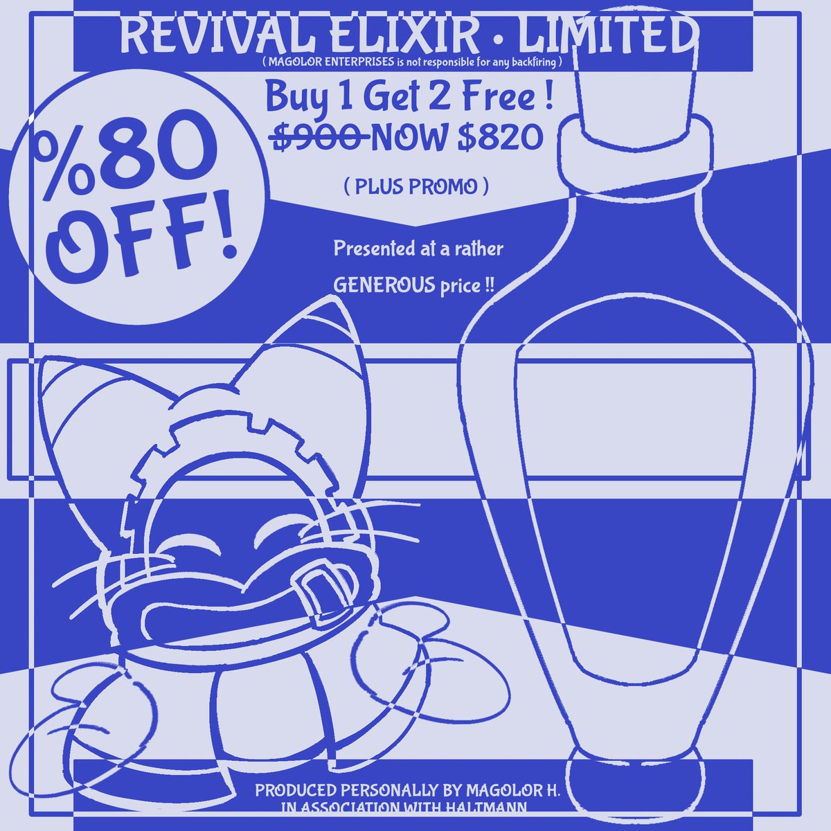 MagoCorpTM's tweet photo. - TODAY'S PRODUCT : REVIVAL ELIXER !

- Have you ever had a friend tragically pass before their time ? Looking to revive a long dead god ? Or just want to bring someone back just to kill them again ?
Look no further ! With this limited elixer , all of that is entirely possible ! https://t.co/GjDKceGIru