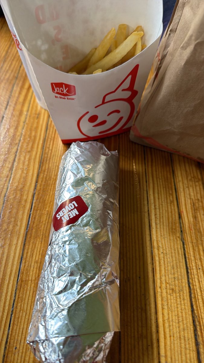JonDeshazo's tweet photo. @JackBox I ordered a meat lovers burrito and didn’t look at my order til I was gone but this is like maybe half the size of a normal burrito I always get when I go there… what the hell https://t.co/rj0vg3jGs1