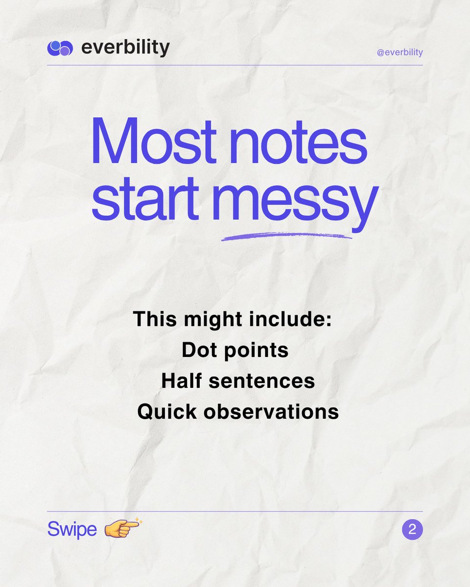 everbility's tweet photo. Most clinical notes don’t start polished

They start as dot points, half sentences and quick observations between sessions.

And turning that into a clear, structured document?
That’s the part that takes time

Everbility helps bridge that gap. https://t.co/Gxk9NjMWGL
