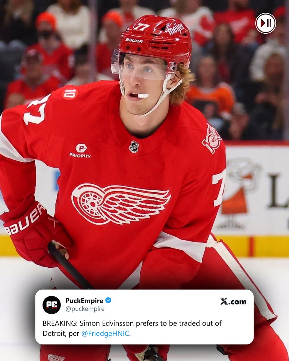 PlayPauseHockey's tweet photo. Edvinsson wanting out of Detroit would blow up the rebuild overnight. He's exactly the piece a young blue line is built around. #RedWings https://t.co/LXpc3nPTbo