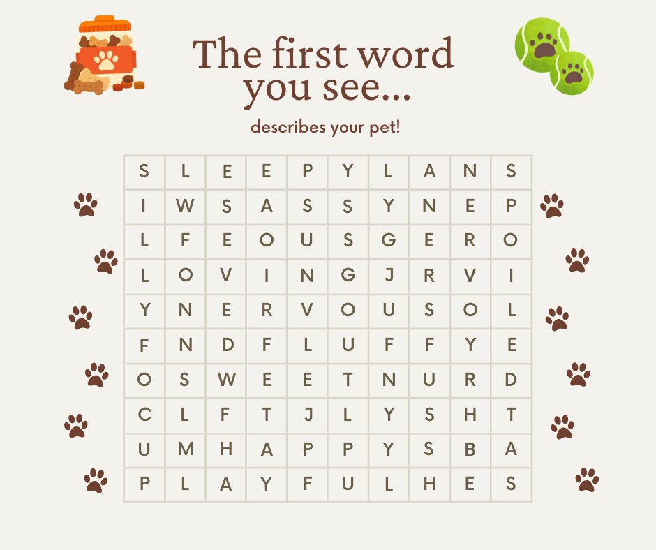 cahofwaller's tweet photo. Your pet’s personality is hiding in here somewhere… 👀🐶🐱
Find the first word you see, then check the circled answers!
Did you get one of these? Tell us which one! 🐾👇 https://t.co/vDTGc3occ6