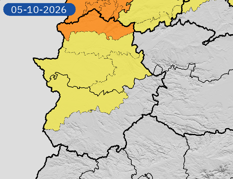 AEMET_Ext's tweet photo. 05/10 00:06 AVISOS HOY Y MAÑANA | Extremadura: lluvias y tormentas. Nivel máximo de aviso: naranja.
Actualizaciones en https://t.co/MeTG4t3dGR https://t.co/rxZKCc7Eix
