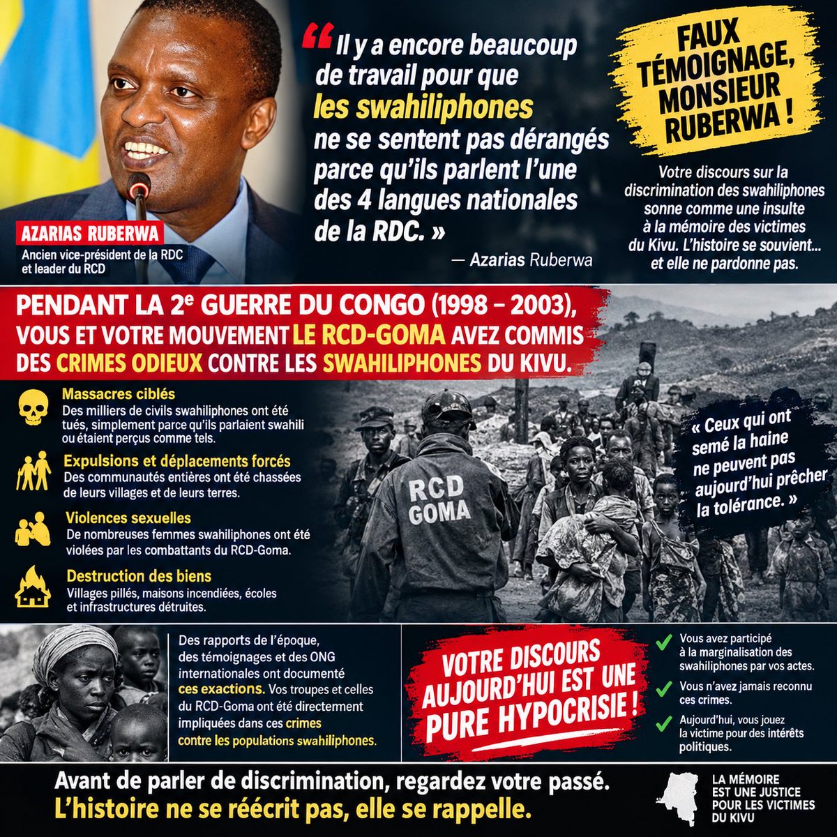 RusselNash1986's tweet photo. @bettyMuzalendo @Ma_patrie243 @ruberwazarias Ruberwa est décidément digne de son surnom « l’œil de Kigali » : toujours un mot, une déclaration ou une polémique pour semer la division et la zizanie en RDC. À croire que la cohésion nationale n’est jamais son sujet.
#RDC #Congo #Ruberwa #Kivu #CohésionNationale https://t.co/uW6dIrvAnM