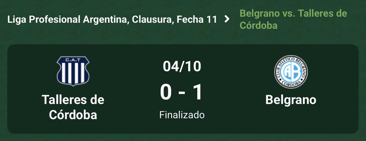 Promiedos's tweet photo. BELGRANO ES EL DUEÑO DE CÓRDOBA.

EL PIRATA SE QUEDÓ CON EL CLÁSICO EN EL KEMPES. https://t.co/VA3r9q2BIA