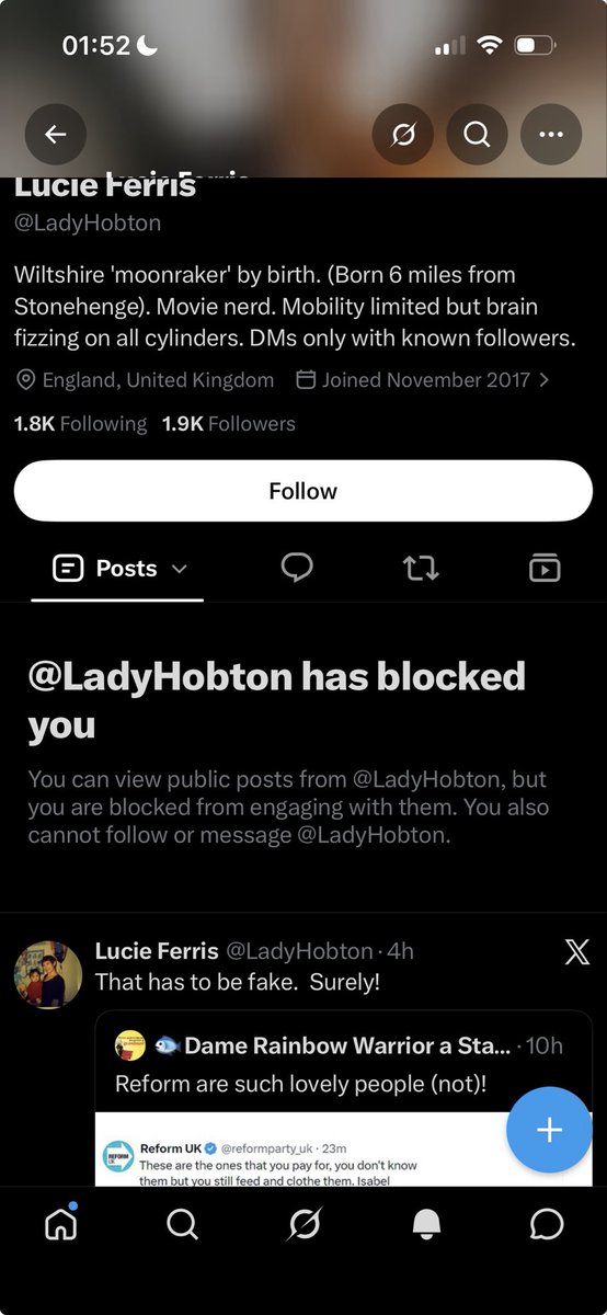UKbetterdays's tweet photo. @LadyHobton @TheMeldrew The old reply and block. Something else that shouldn’t be excused. Fascist https://t.co/hxpM16ABAM