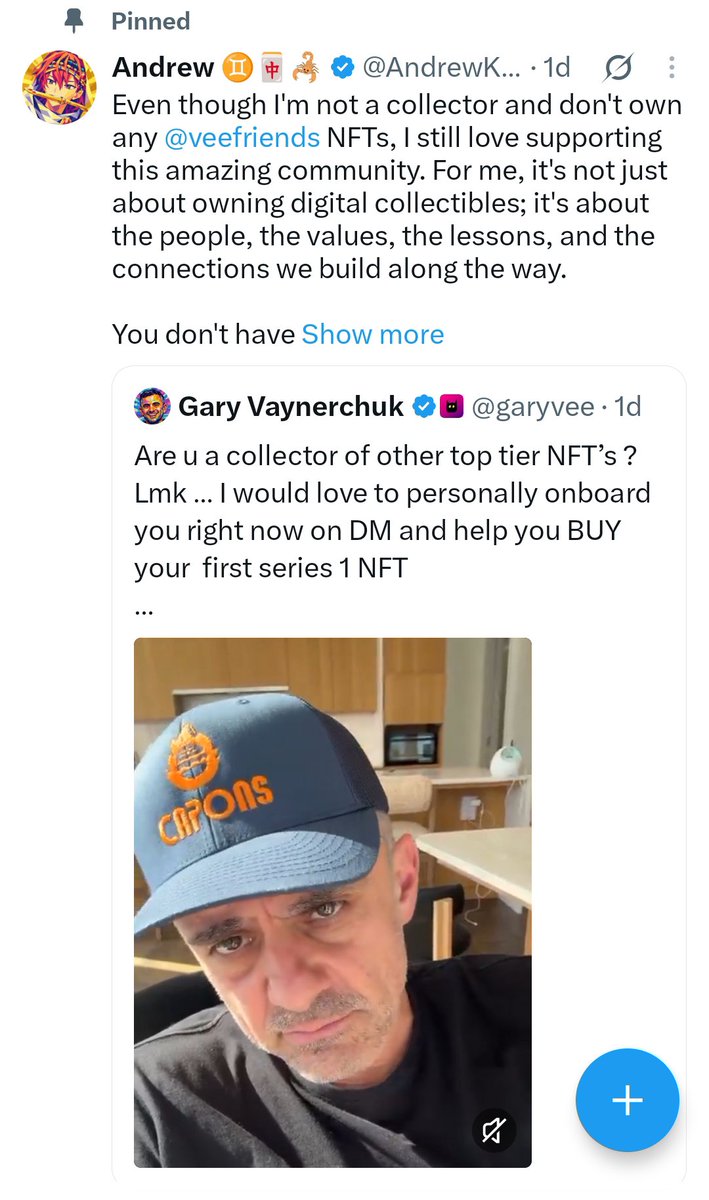 AndrewKing89143's tweet photo. Thank you so much, Mr. @garyvee, for noticing my post! 🧡

I’ve always believed that being part of a community isn't just about what you own, but about the love, support, and positivity you share with others. I'm happy to support @veefriends in my own little way and help spread its message to more people.

Thank you, Mr. Gary, for the inspiration and for making supporters like me feel seen. I'll keep showing up, learning, and spreading positivity.