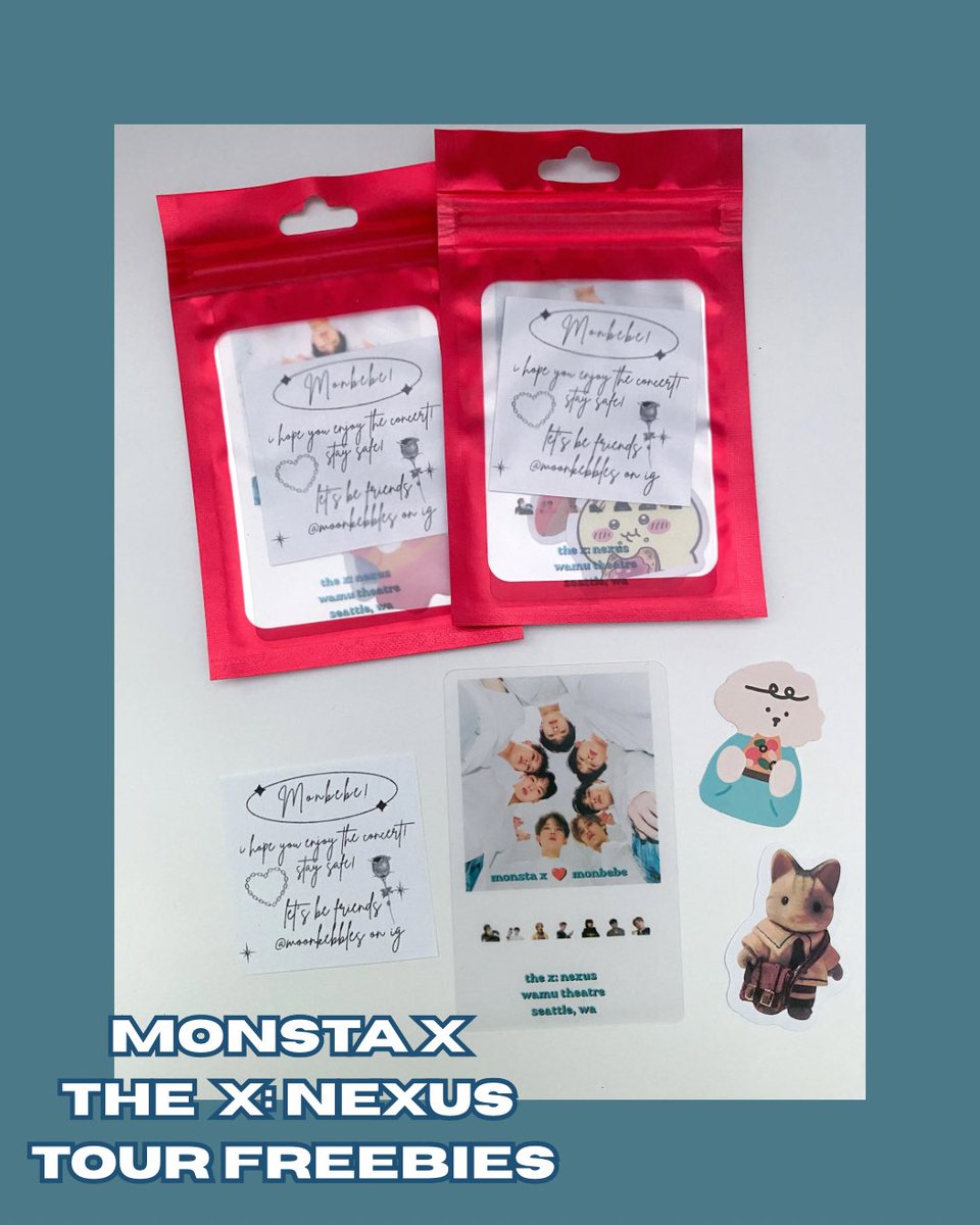 byeolijongs's tweet photo. here are my freebies for the last stop of the nexus tour!!
each bag will come with an ot7 pvc card, stickers and a thank you note. some may have 2 pvc cards since my manu sent extras
#MONSTAX #MONSTAXinSEATTLE
#THENEXUS #몬스타엑스 https://t.co/Qq69Lzqn62