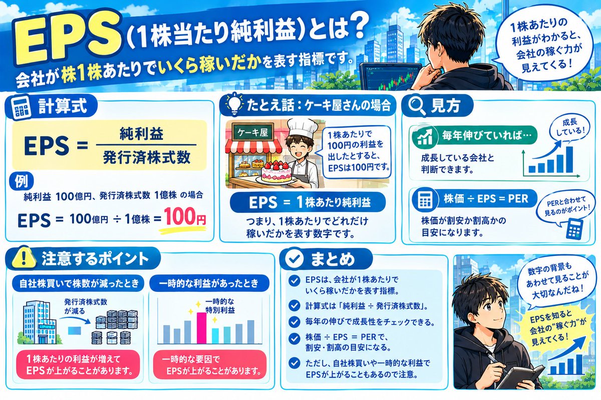 calpis_fx's tweet photo. 株初心者が覚えるべき単語『EPS』🔰
一つ一つ覚えて自分の財産にしていきましょう😊
#EPS #株初心者 #資産運用 #高配当 https://t.co/iarLryWzEn