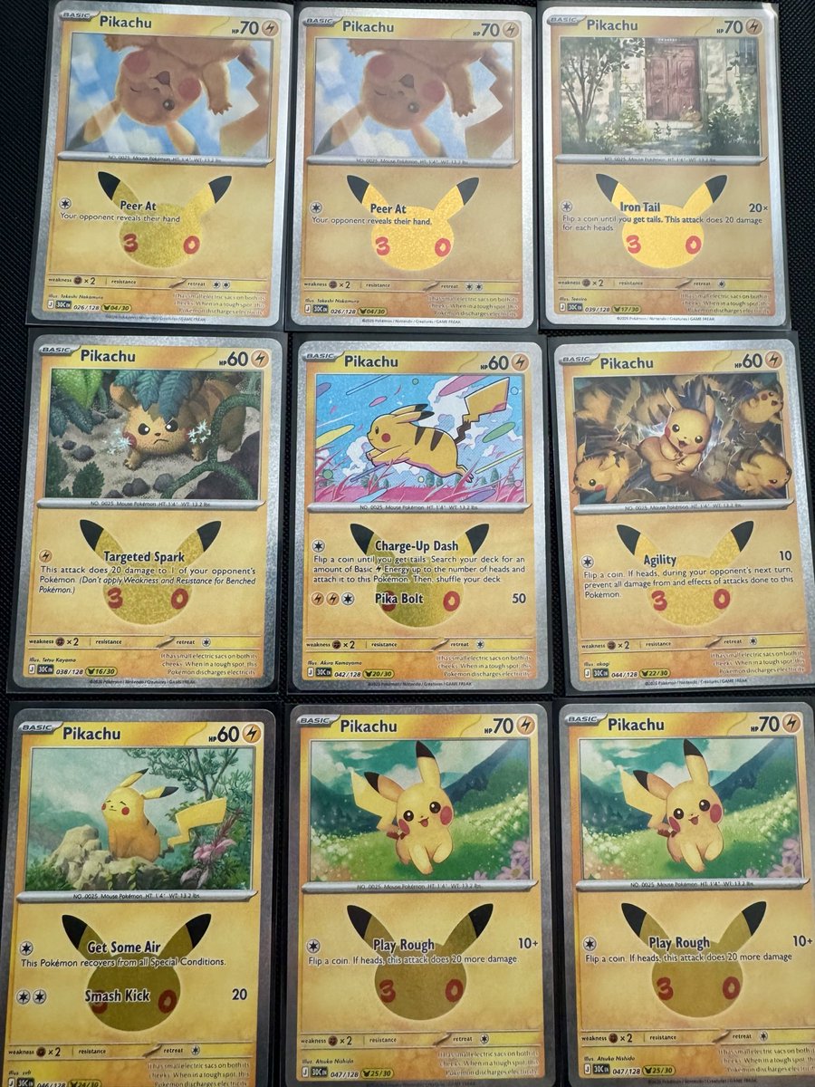 stackthesegains's tweet photo. Anyone down to do some trades with pikachu 30th celebration. Will trade pika for pika. Will send PWE in top loader. 

I need Pikachus:

01/30
06/30
10/30
12/30
13/30
18/30
26/30
27/30

Pic is of my duplicates that I can trade https://t.co/aZcFRcdFPq